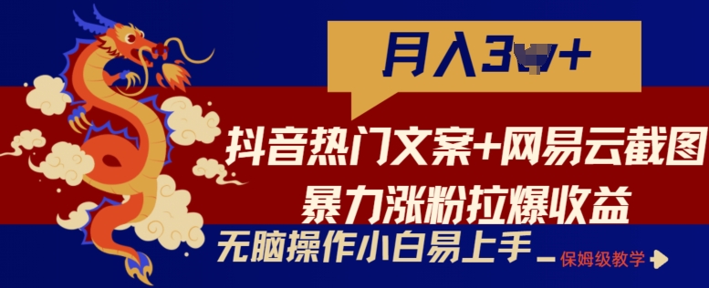 抖音热门文案+网易云截图暴力涨粉拉爆收益玩法,小白无脑操作,简单易上手【揭秘】插图 抖音热门文案+网易云截图暴力涨粉拉爆收益玩法,小白无脑操作,简单易上手【揭秘】