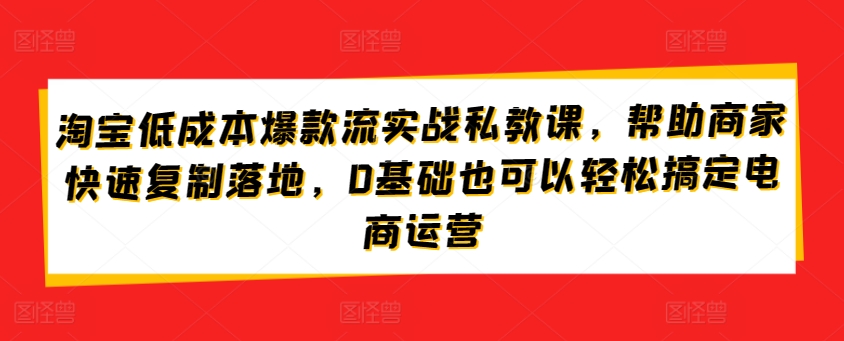 淘宝低成本爆款流实战私教课,帮助商家快速复制落地,0基础也可以轻松搞定电商运营插图 淘宝低成本爆款流实战私教课,帮助商家快速复制落地,0基础也可以轻松搞定电商运营