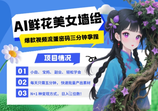 AI+墙绘+美女+鲜花,2025最火流量密码,小白三分钟学会,N种变现渠道,月入五位数插图 AI+墙绘+美女+鲜花,2025最火流量密码,小白三分钟学会,N种变现渠道,月入五位数