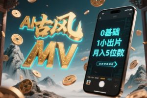 AI一键生成古风音乐MV，0剪辑基础1小时出片，多种变现渠道，一部手机月入5位数