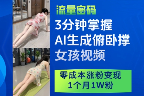 3分钟掌握AI生成俯卧撑女孩视频,零成本涨粉变现,1个月1W粉插图 3分钟掌握AI生成俯卧撑女孩视频,零成本涨粉变现,1个月1W粉