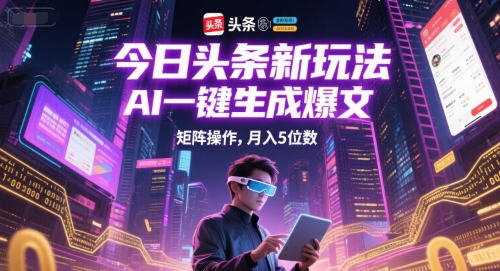 今日头条新玩法,AI一键生成爆文,矩阵操作,月入5位数插图 今日头条新玩法,AI一键生成爆文,矩阵操作,月入5位数