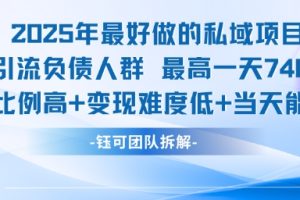 2025年最好做的私域项目,引流负债人群,最高一天变现7.4k,人群占比高,变现难度低,当天就能见到钱